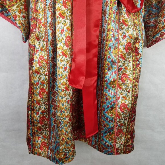 Oscar de la Renta Robe Women S/M Pink Label Paisley Loungewear Satin Knee Length - Picture 3 of 16